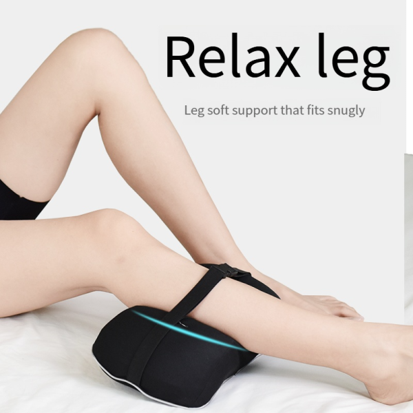 Single-person leg pillow with straps to secure the memory foam leg pillow; designed specifically for side sleeping; removable and washable leg pillow