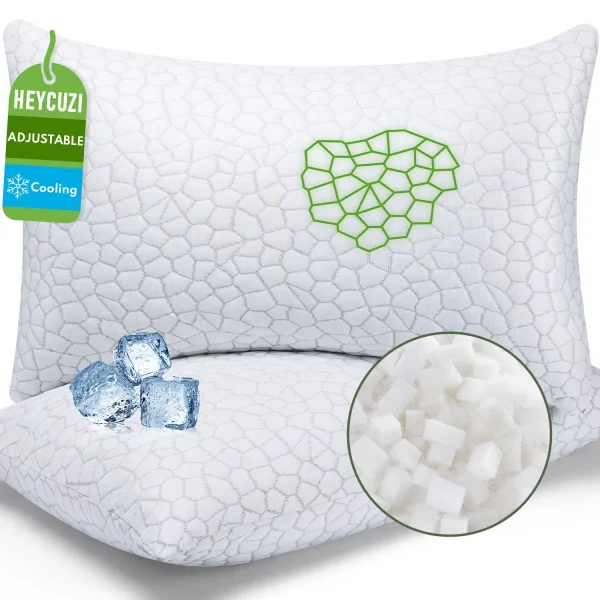 Cooling Pillow, Shredded Foam Memory Foam Pillow, Bamboo Fiber Pillow, Pillow for Back, Side, and Stomach Sleeping