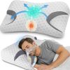 Side-sleeping pillow with memory foam; features a wavy contour on the sides, back, and abdomen to reduce air pressure; designed for better breathing and beauty benefits