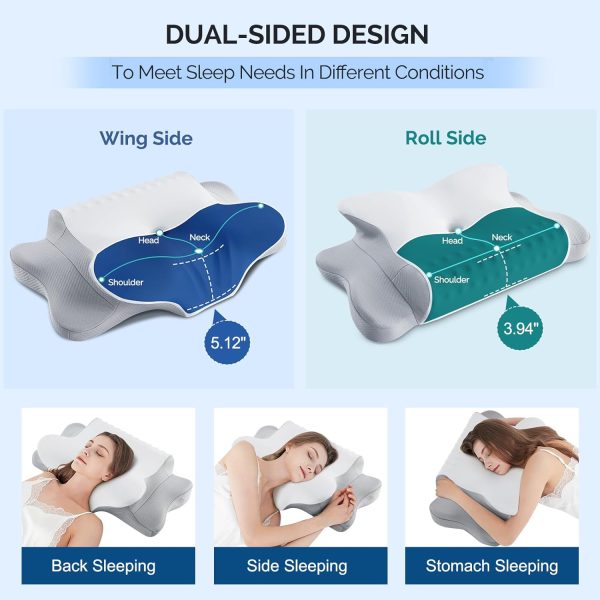 主图2 Memory Foam Pillow, Slow-Rebound Neck Support Pillow, Butterfly-Shaped Pillow, Single-Size Pillow with Adjustable Height, Ergonomic Memory Foam