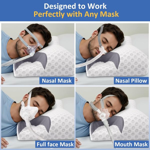 Side-sleeping pillow with memory foam; features a wavy contour on the sides, back, and abdomen to reduce air pressure; designed for better breathing and beauty benefits