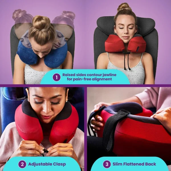 U-Shaped Pillow: Portable Memory Foam Pillow for Travel, Airplanes, and Cars; Provides Stable Support for Head and Neck; Deep Black