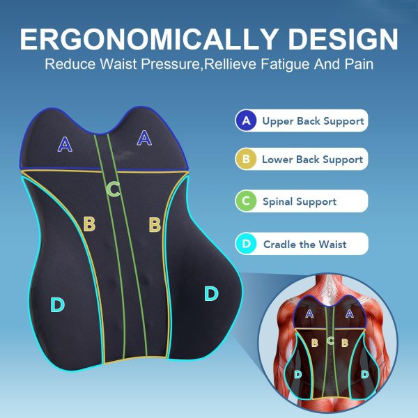 Car Lumbar Support Memory Foam Pillow | Ergonomic Car Backrest Cushion | Washable Pillowcase