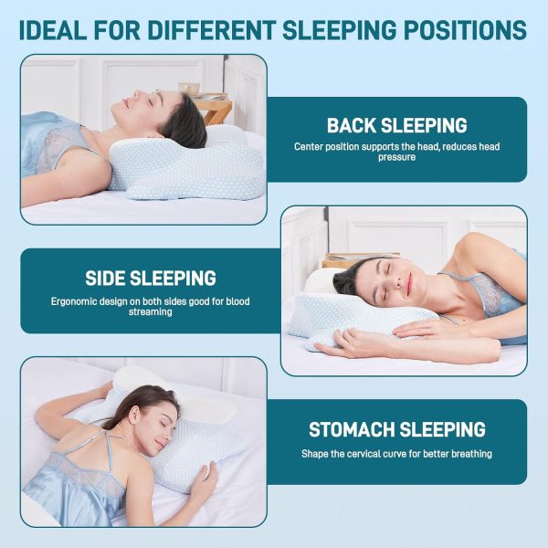 3 Ergonomic Memory Foam Pillow with Slow-Rebound Butterfly Design, Neck Support, Side Sleeping Pillow, Adjustable Height, Non-Sagging Pillow