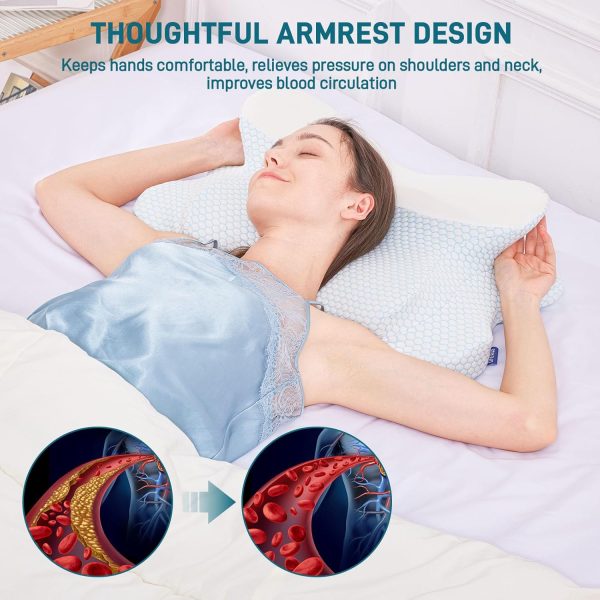 4 Ergonomic Memory Foam Pillow with Slow-Rebound Butterfly Design, Neck Support, Side Sleeping Pillow, Adjustable Height, Non-Sagging Pillow