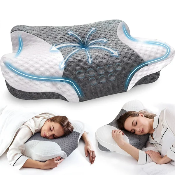 O1CN012Ef36P2I9LtpbVKJm_!!2816569243-0-cib.jpg_ Memory Foam Cervical Pillow (Low Profile), Butterfly-Shaped Adult Pillow Insert, Adjustable Orthopedic Pillow, Breathable Sleep Pillow Cover