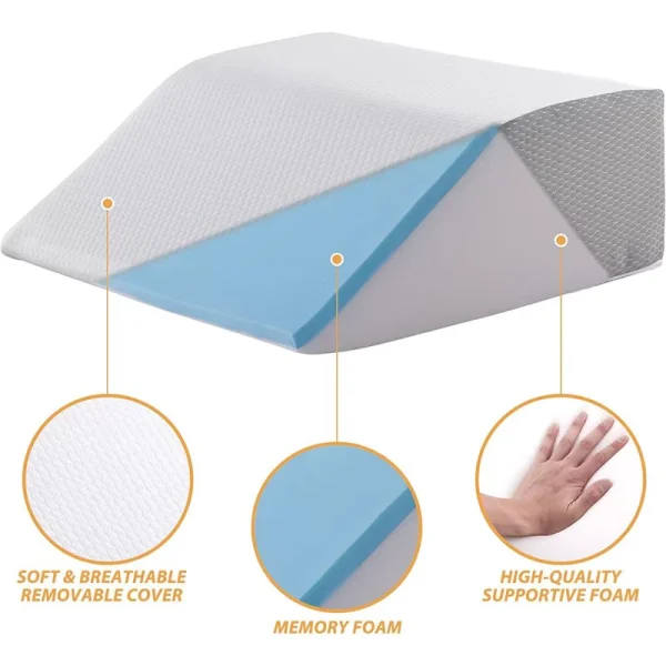 Angled Leg Pillow with Knee Support, Removable Pillowcase, Memory Foam Leg Pillow, Leg Elevation Pillow, Headboard Cushion, Backrest Pillow