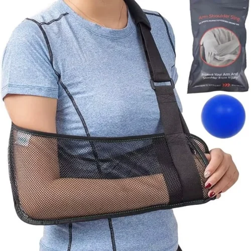 Adjustable mesh arm sling for showering; provides arm support and wrist protection; for use after arm surgery