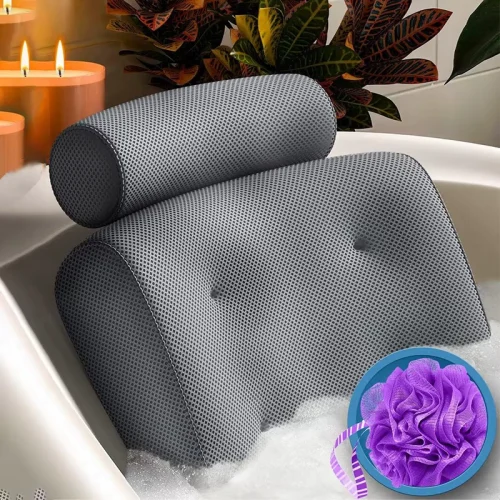 Spa bathtub pillows with non-slip suction cups for neck and back support
