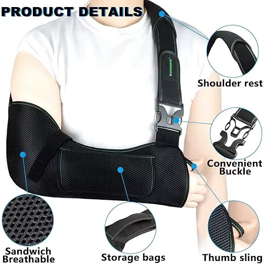 Breathable medical sling with shoulder pads for arms and shoulders, unisex swivel cuffs, wholesale pillow