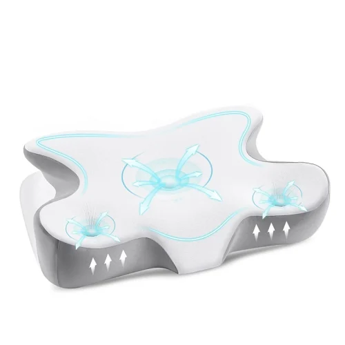 Non-sagging, zero-pressure memory foam butterfly-shaped neck support pillow for better sleep; slow-rebound, side-sleeping pressure relief, neck support, medium-high butterfly design