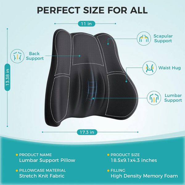 Amazon Cross-Border Memory Foam Lumbar Support Pillow for the Lower Back and Neck – Office, Car, and Wheelchair Cushion – Back Support Pillow