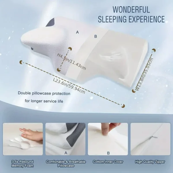 Butterfly-shaped pillow, neck support pillow, non-sagging pillow, cervical spine support pillow, memory foam pillow, slow-rebound zero-pressure pillow core, butterfly-shaped memory foam pillow