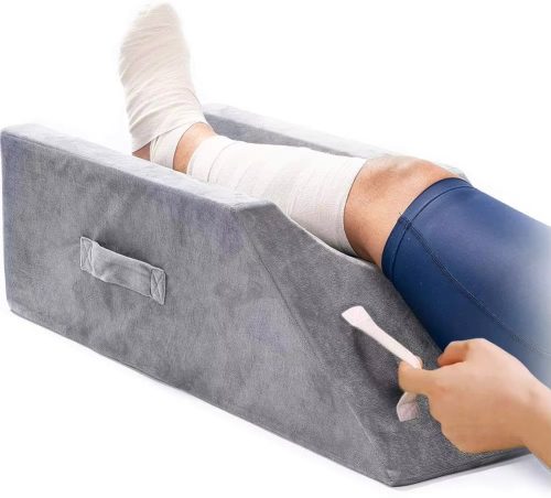 Post-surgery leg-elevating memory foam pillow; leg-elevating knee wedge pillow for relief of knee, hip, and ankle joints; leg pillow
