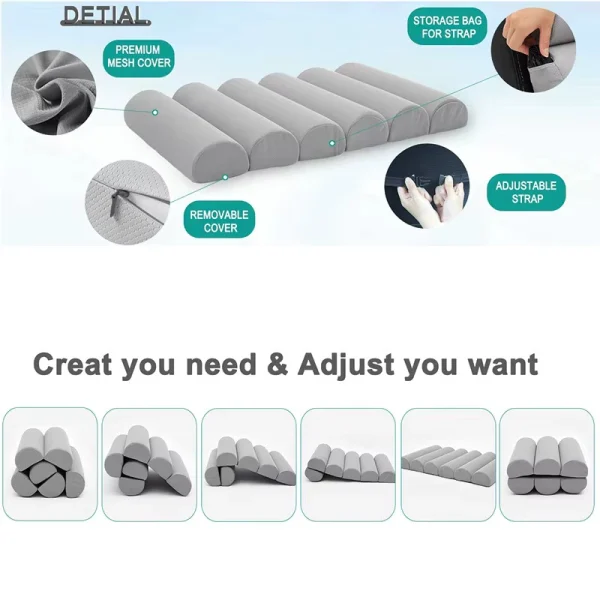 Ergonomic backrest cushion for chairs, wheelchairs, and memory foam car headrests—gray