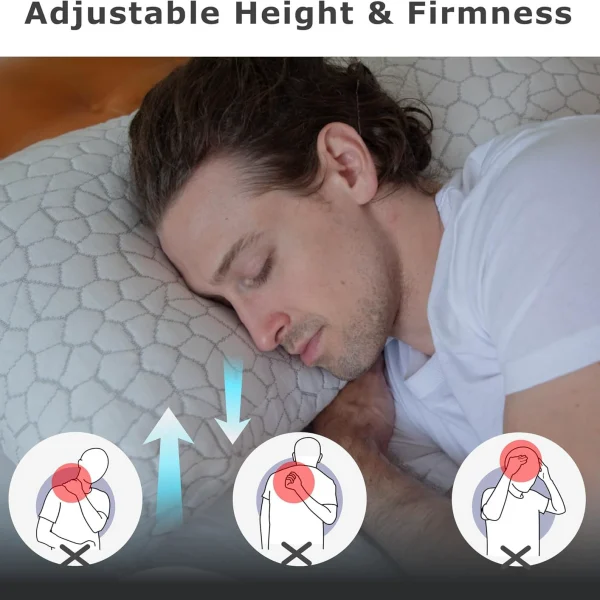 O1CN01NuEelo2I9LvQtqx6o_!!2816569243-0-cib.jpg_ Memory foam pillow with crumb-like texture, ideal for side sleepers; provides neck support to relieve pain; features a removable cover to protect the cervical spine