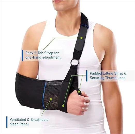 Breathable medical sling with adjustable straps for use after shoulder surgery