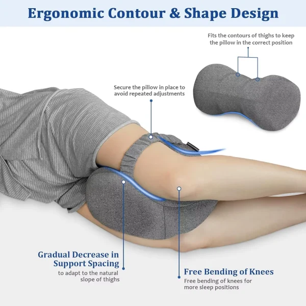 Side Pillow, Cooling Knee Pillow, Memory Foam Leg Pillow, Ergonomic Leg Pillow, Gray