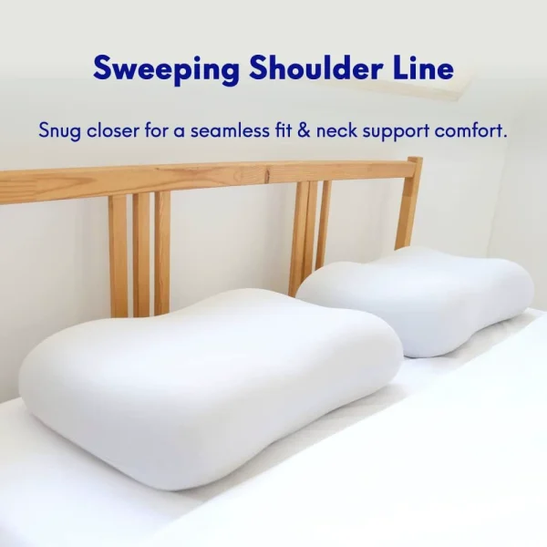 A pillow designed for side and back sleepers, featuring a contour that gently supports the head and neck
