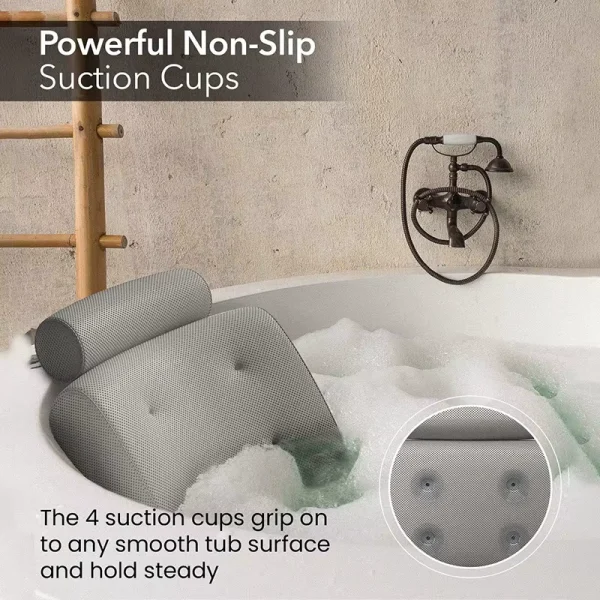 Spa bathtub pillows with non-slip suction cups for neck and back support
