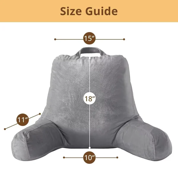 Reading pillow with armrests, lumbar support pillow, plush pillow, bedside pillow, decorative cushion, supportive pillow, memory foam pillow that doesn't lose its shape
