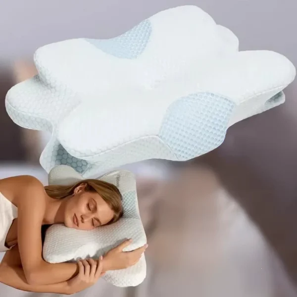 Butterfly-shaped Memory Foam Pillow, Solid Slow-Rebound Neck and Shoulder Wedge Pillow, Neck Support, White, Honeysuckle, Polyester-Cotton Blend, Concave Design