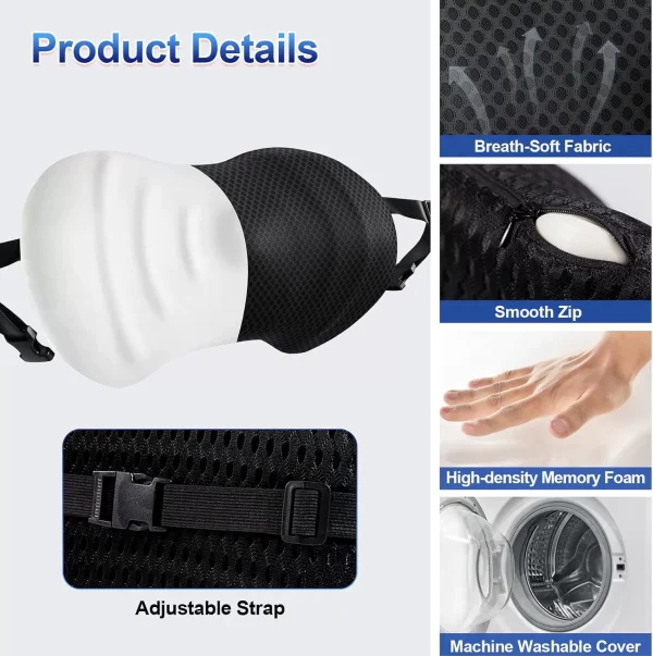 Ergonomic Memory Foam Lumbar Support with Adjustable Shoulder Straps for Cars and Offices, Black