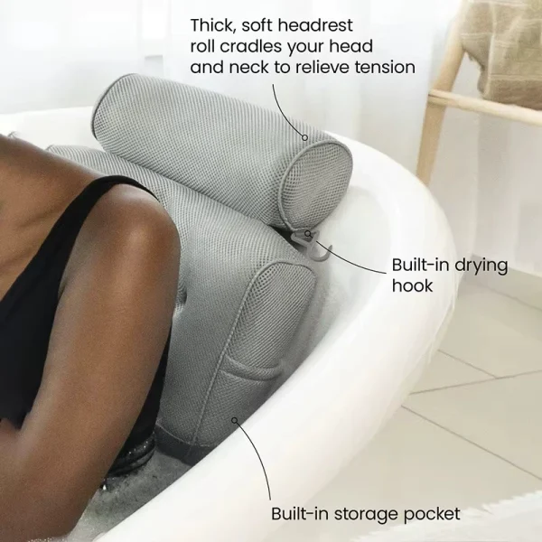 Spa bathtub pillows with non-slip suction cups for neck and back support