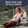 Portable stadium seats with adjustable backrest support and memory foam cushions; the backrest and cushions fold easily