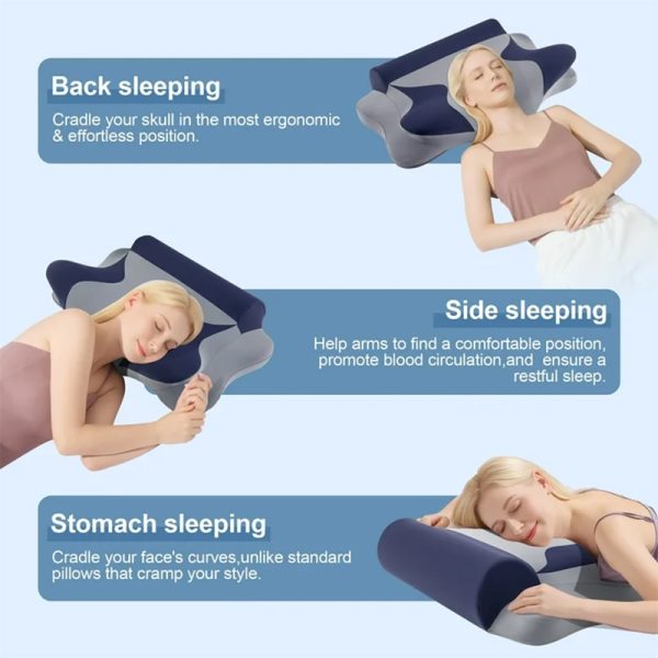 画板 2 The new Butterfly Wing Deep Sleep Memory Foam Pillow is designed to provide neck support and features slow-recovery memory foam that retains its shape.