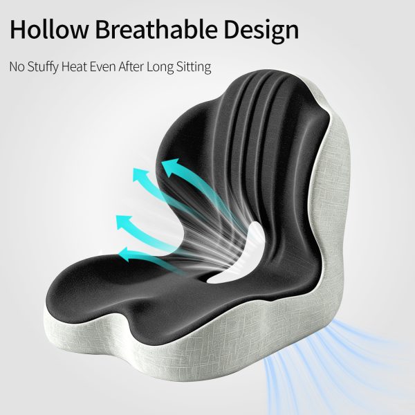 Seat cushion and backrest; support; cushion for protecting the hips and lower back during prolonged sitting