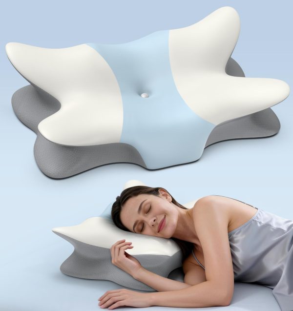 01 Slow-Rebound Memory Foam Butterfly Pillow: Neck Support, Breathable, and Comfortable for the Cervical Spine—Adult Home Use, Adjustable Height for Sleeping