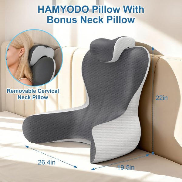 Reading Pillow for Lounging in Bed, 22”H Bed Rest Pillows with Padded Arms, Back Cushions for Sitting Upright, Ergonomic Lumbar Support Cushion for Gaming, Working, Napping, Relaxing, Binging TV Shows