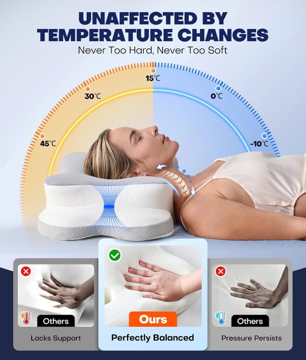 Orthopedic Neck Pillow for Chronic Pain Relief - Ergonomic Shredded Foam Pillow for Sleeping, Curved Contour Side Sleeper Pillow for Spine Support, Cervical Bed Pillow for Back Stomach Sleepers