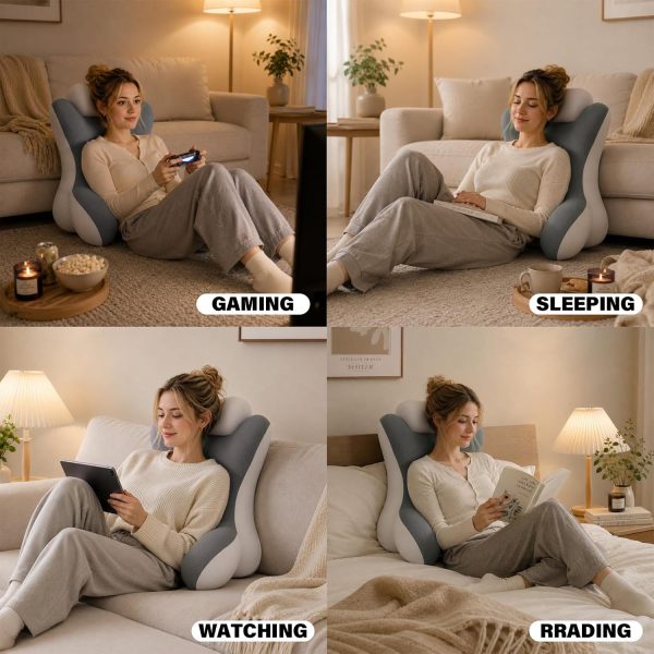 Dracey Bed Reading Pillow for Sitting in Bed, Support Pillow for Upright Bed Sitting, Padded Back Rest Lumbar Pillows with Armrests, for TV Viewing, Gaming, Office Work & Daily Rest, Ergonomic Waist & Lumbar Support Cushion