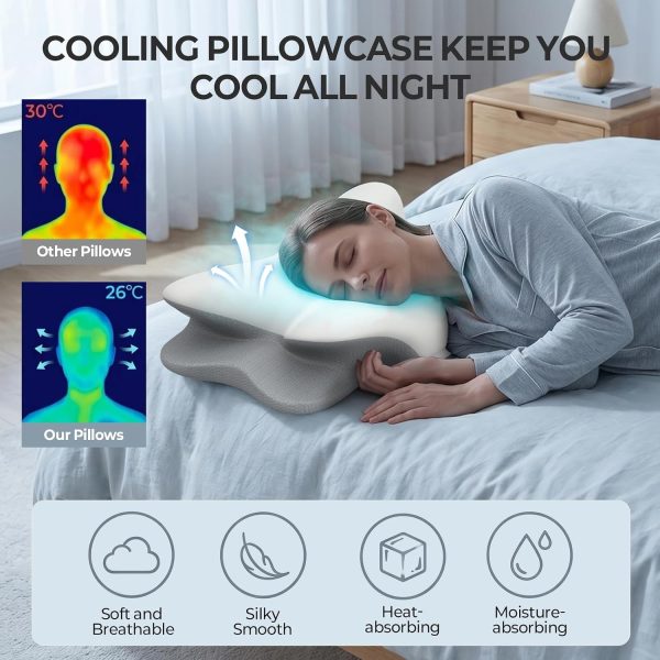 71It+smErNL._AC_SL1500_ Sidney Sleep Adjustable Neck Support Pillow, Curved Contour Cervical Pillow with Extra Shredded Fill, Ergonomic Bed Pillow for Side