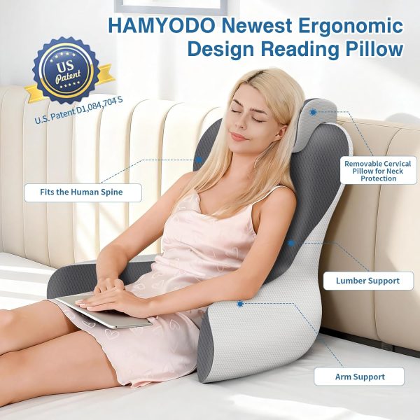 Reading Pillow for Lounging in Bed, 22”H Bed Rest Pillows with Padded Arms, Back Cushions for Sitting Upright, Ergonomic Lumbar Support Cushion for Gaming, Working, Napping, Relaxing, Binging TV Shows