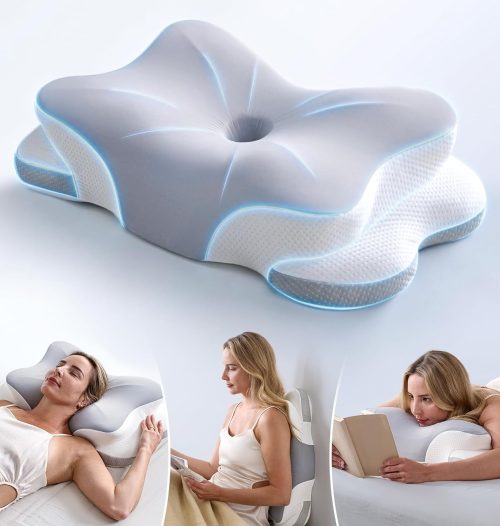 71PJK7FOodL._AC_SL1500_ Orthopedic Neck Pillow for Chronic Pain Relief - Ergonomic Shredded Foam Pillow for Sleeping, Curved Contour Side Sleeper Pillow for Spine Support, Cervical Bed Pillow for Back Stomach Sleepers
