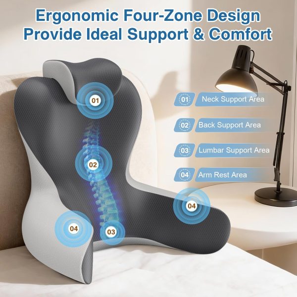Reading Pillow for Lounging in Bed, 22”H Bed Rest Pillows with Padded Arms, Back Cushions for Sitting Upright, Ergonomic Lumbar Support Cushion for Gaming, Working, Napping, Relaxing, Binging TV Shows