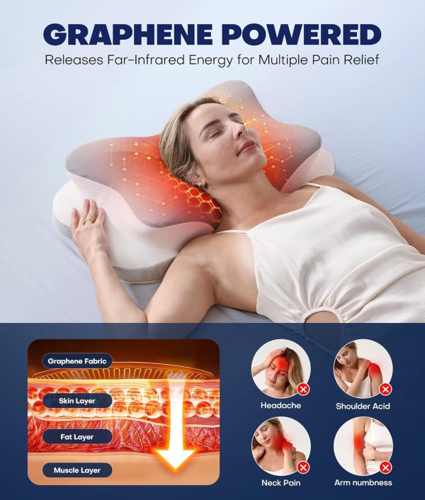 Orthopedic Neck Pillow for Chronic Pain Relief - Ergonomic Shredded Foam Pillow for Sleeping, Curved Contour Side Sleeper Pillow for Spine Support, Cervical Bed Pillow for Back Stomach Sleepers