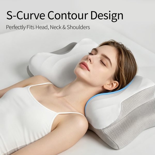 Butterfly Shaped Memory Foam Cervical Pillow, Ergonomic Contour Neck Support Pillow for Side Back Stomach Sleepers, Orthopedic Pillow for Neck Pain Relief