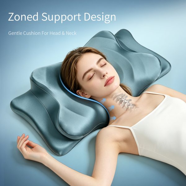 Zero Facial Pressure Beauty Memory Foam Pillow, Ergonomic Side Sleeper Cervical Pillow, Cool Silky Pillowcase, Reduce Sleep Face Marks & Wrinkle Prevention