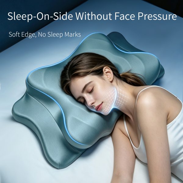 Zero Facial Pressure Beauty Memory Foam Pillow, Ergonomic Side Sleeper Cervical Pillow, Cool Silky Pillowcase, Reduce Sleep Face Marks & Wrinkle Prevention