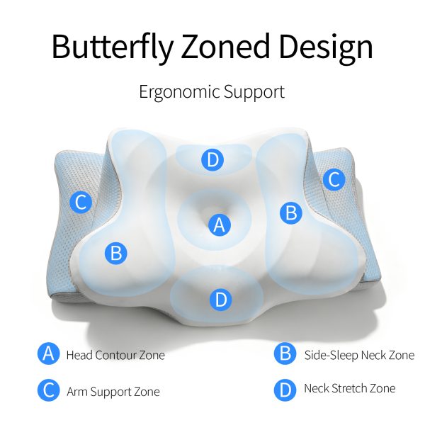 Butterfly Shaped Memory Foam Cervical Pillow, Ergonomic Contour Neck Support Pillow for Side Back Stomach Sleepers, Orthopedic Pillow for Neck Pain Relief