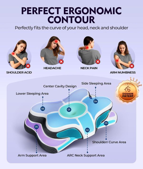 Wholesale Contoured Memory Foam Cervical Pillow, Ergonomic Butterfly‑Shape Neck Support Pillow for Sleeping, Custom Logo Available