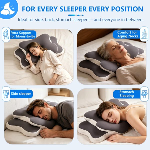 Wholesale Contoured Memory Foam Cervical Pillow, Ergonomic Butterfly‑Shape Neck Support Pillow for Side Back Stomach Sleepers