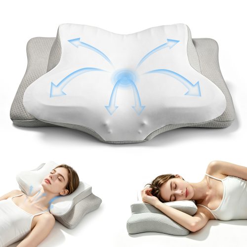 Memory Foam Cervical Pillow, Ergonomic Neck Support Pillow for Side Back Stomach Sleepers, Adjustable Contour Orthopedic Pillow for Neck Pain Relief