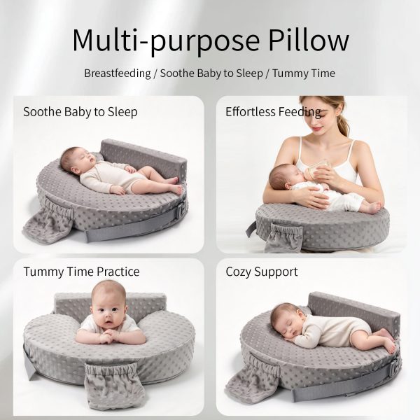 4 Memory Foam Nursing Pillow for Breastfeeding, Ergonomic Baby Support Pillow with Washable Minky Cover & Storage Pocket