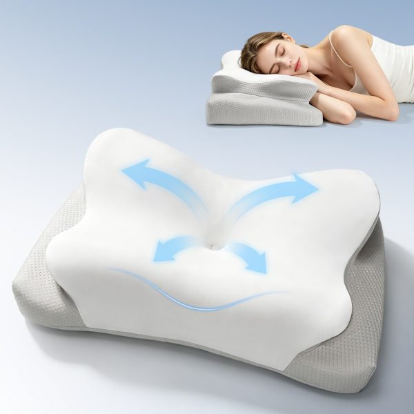 Ice Silk Cover Contour Memory Foam Pillow, Ergonomic Cervical Support Pillow for Side Back Sleepers, Custom Logo Available for Wholesale